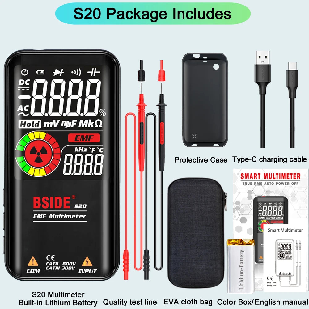 BSIDE Smart Digital Multimeter EMF DC AC Voltage Ohm Diode Capacitor