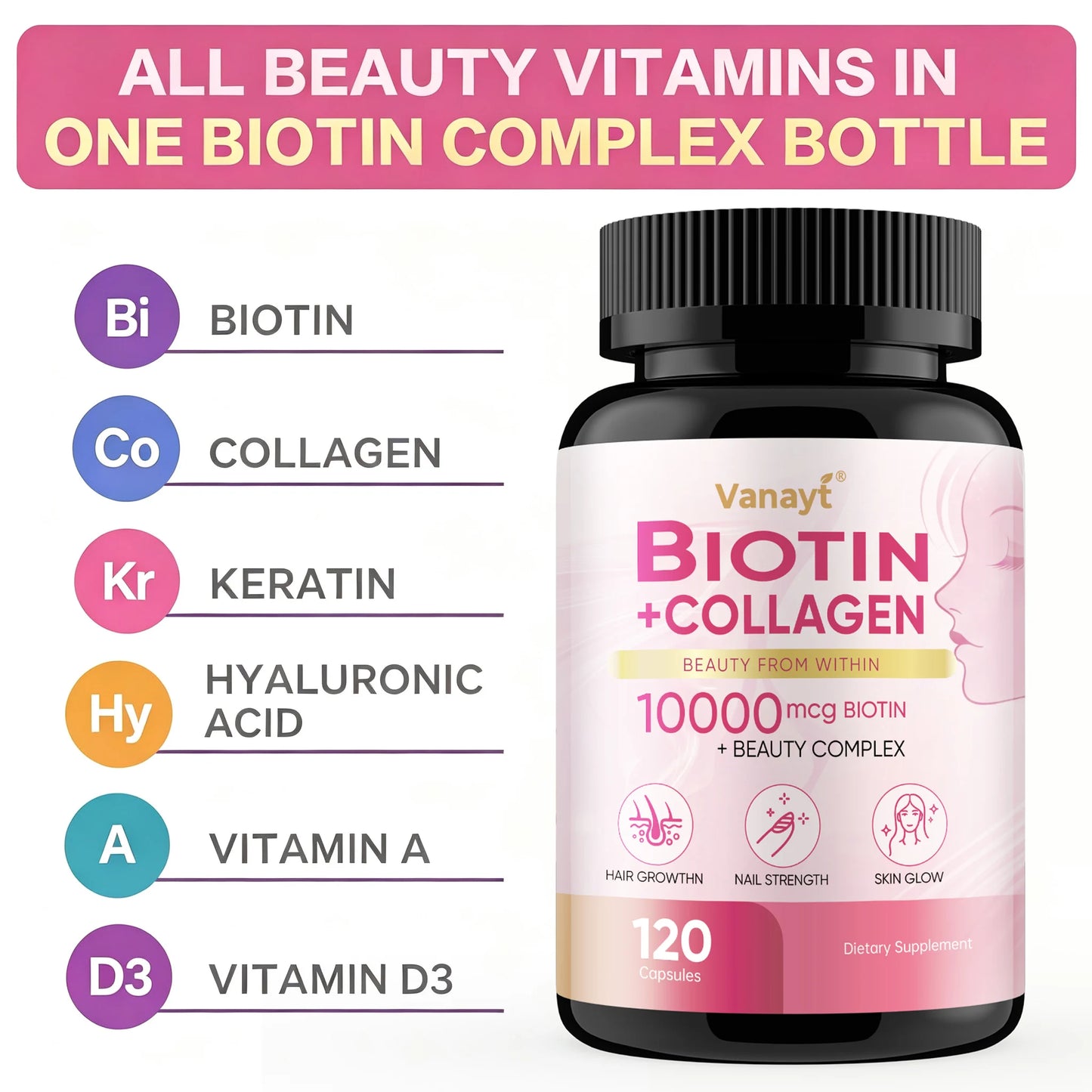 Vanayt Biotin Collagen Supplement Supports Healthy Skin And Nails