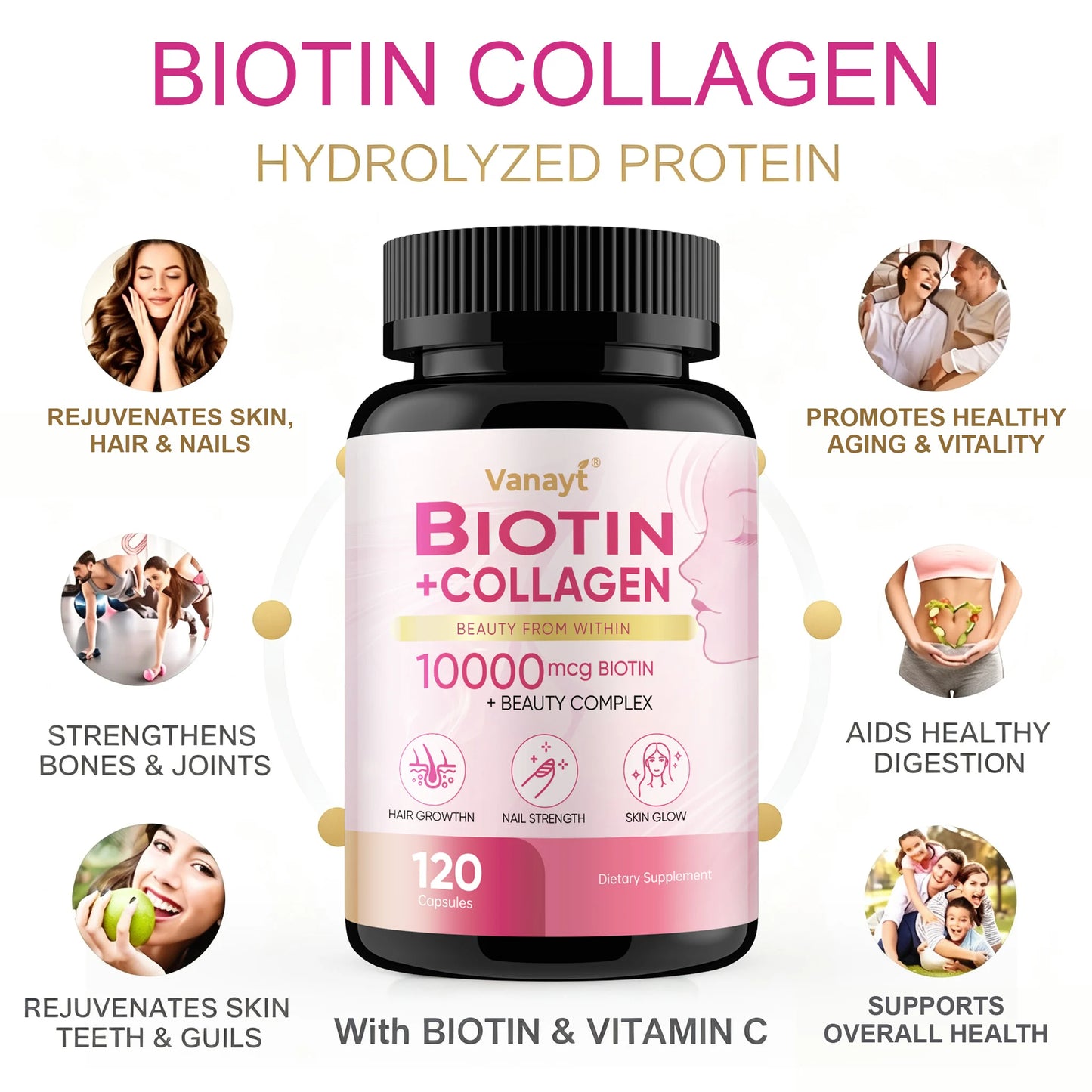 Vanayt Biotin Collagen Supplement Supports Healthy Skin And Nails