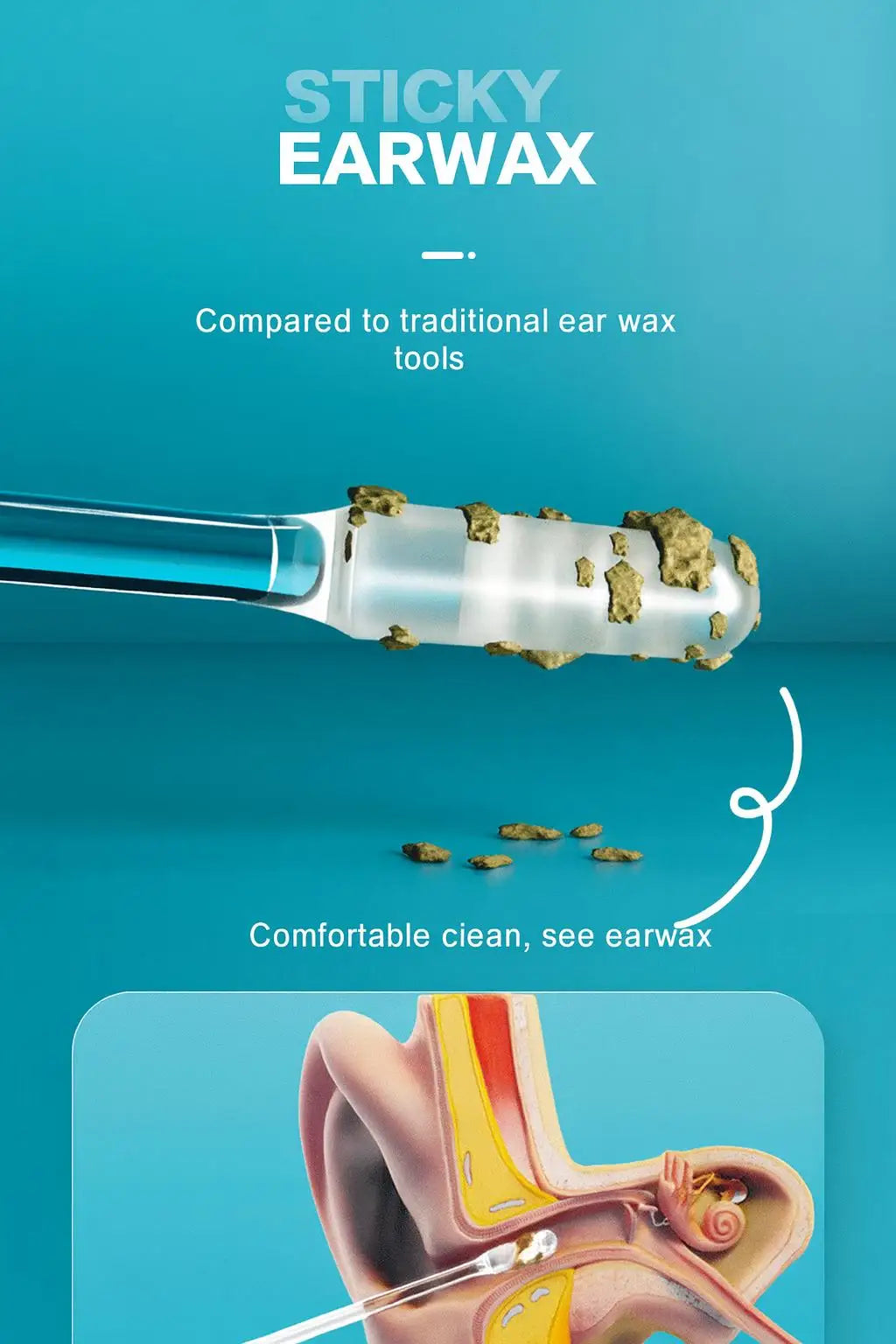 Reusable Sticky Earwax Remover Sticks Adhesive Ear Cleaner Tool