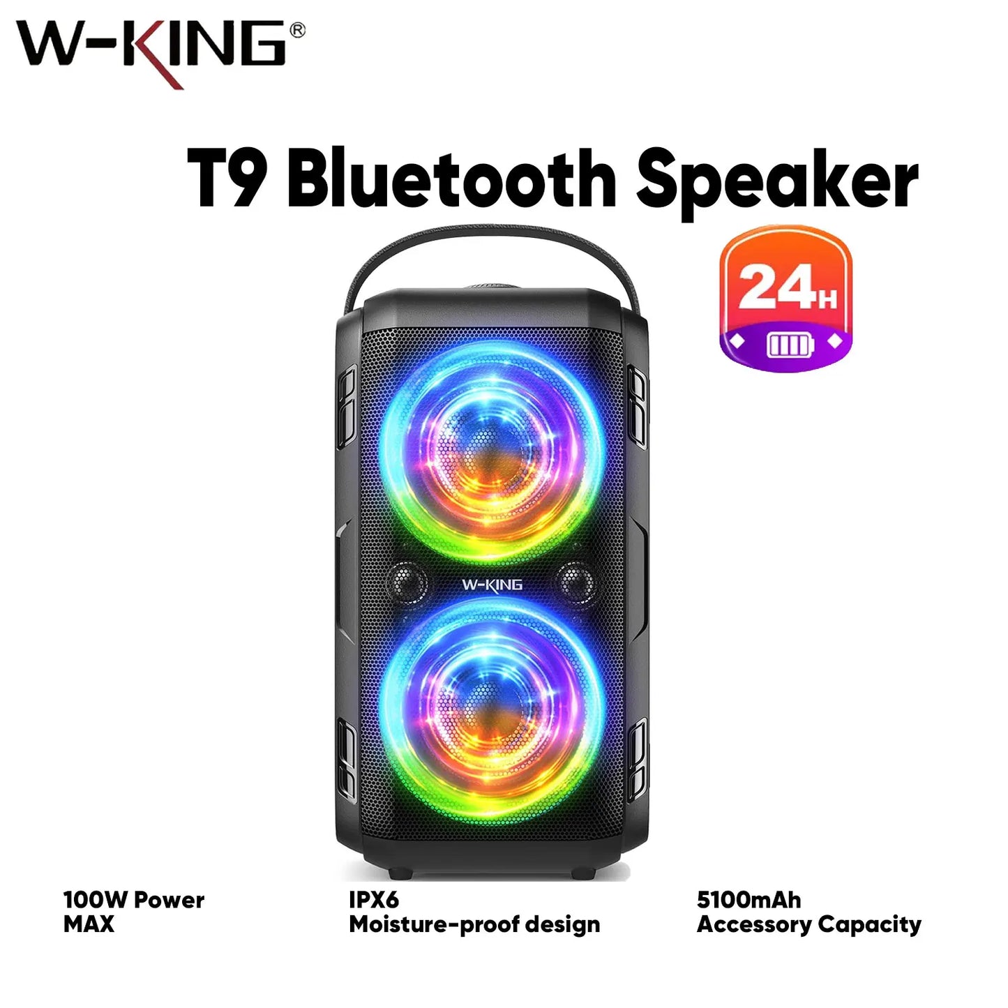 W-King 180W Portable Bluetooth Speaker With Powerful Subwoofer
