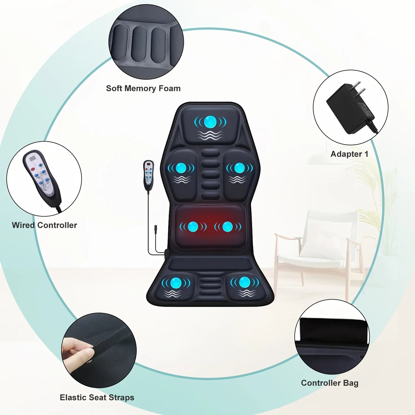 Himouta Heated Back Massager With Vibration For Chair Relaxation