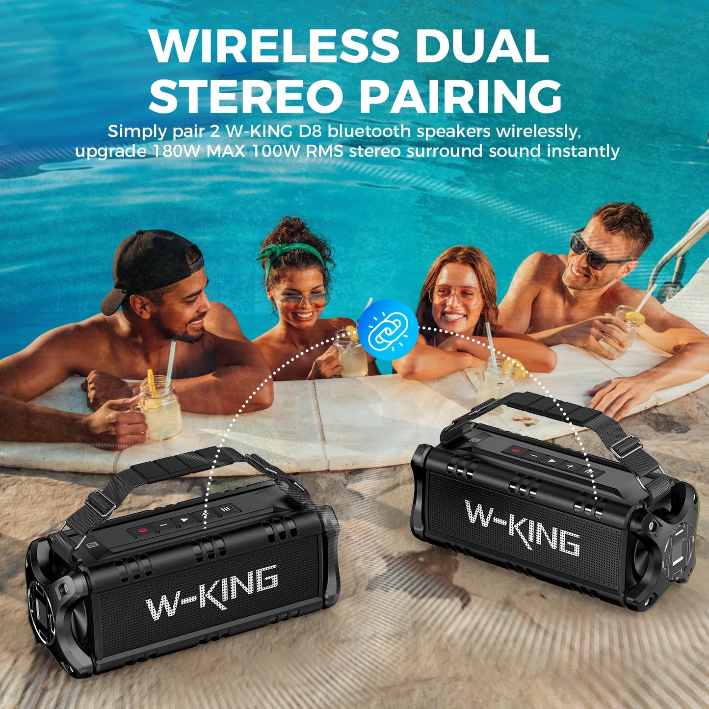 W-KING D8 50W Bluetooth Speaker IPX6 Waterproof Portable