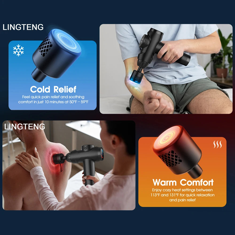 Lingteng Hot Cold Percussion Massage Gun Handheld Deep Tissue Massager
