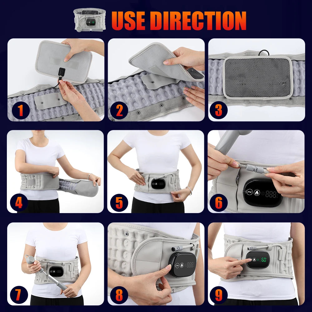 Hailicare Inflatable Heating Vibration Massage Belt For Waist And Back