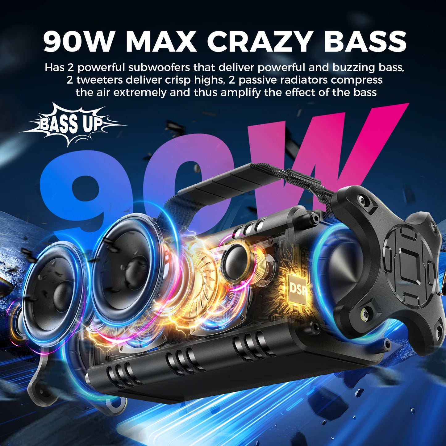 W-KING D8 50W Bluetooth Speaker IPX6 Waterproof Portable