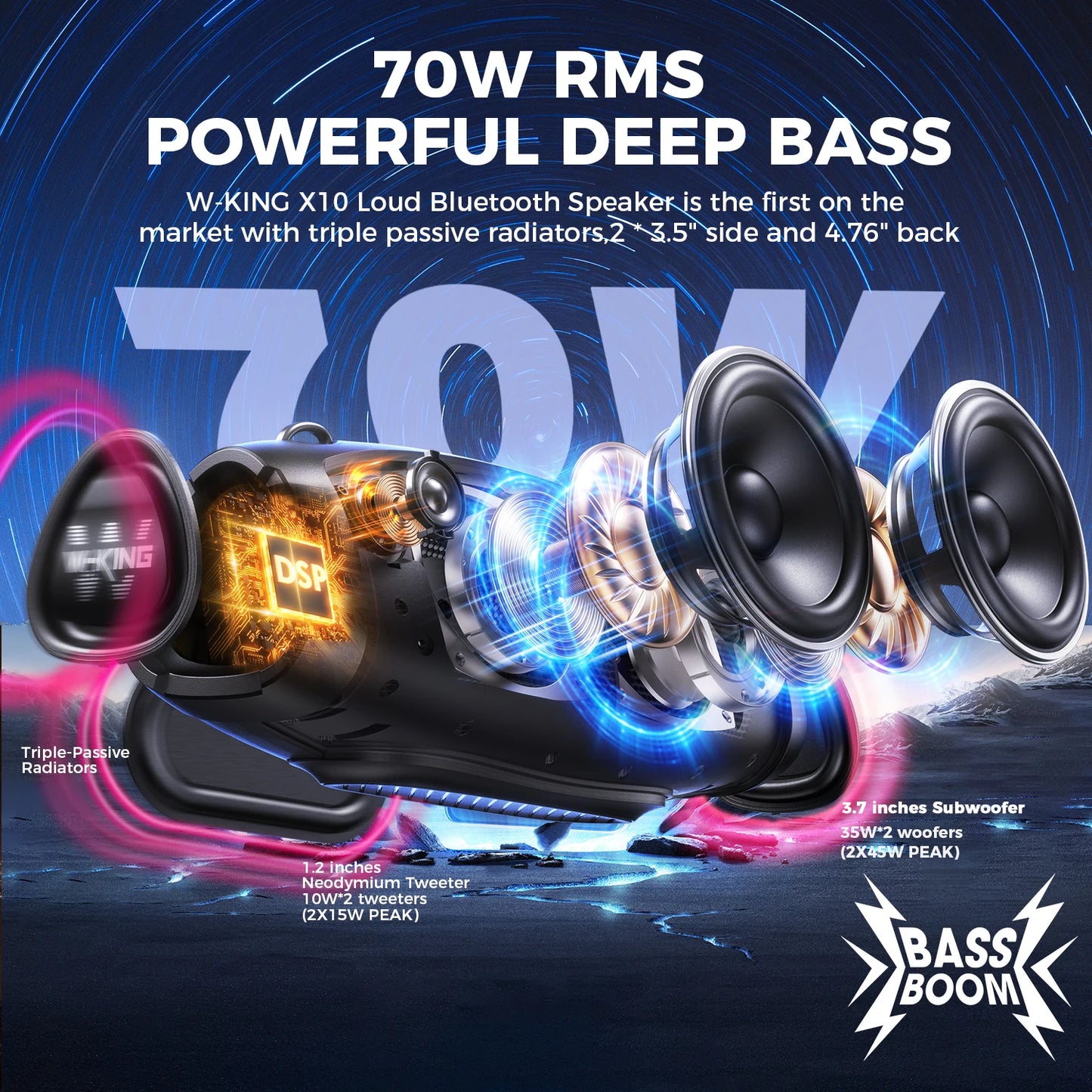 W-KING 120W Portable Bluetooth Speaker Wireless Waterproof Audio Box