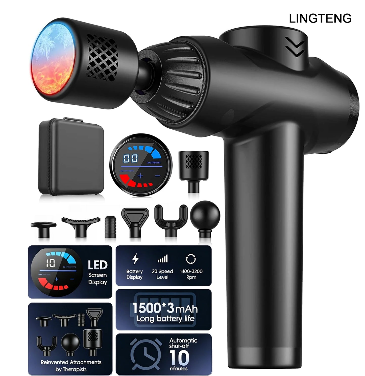 Lingteng Hot Cold Percussion Massage Gun Handheld Deep Tissue Massager