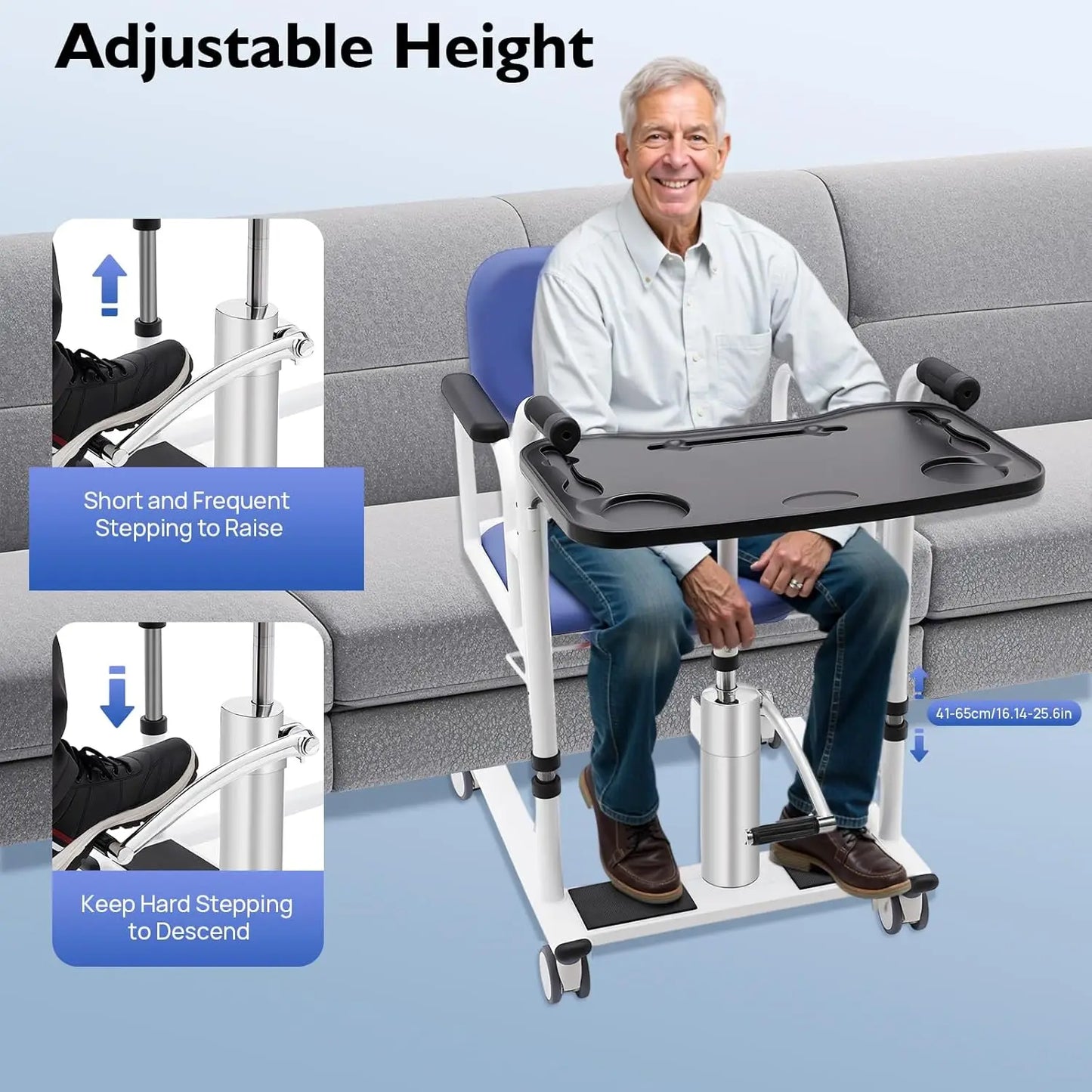 Hydraulic Patient Lift Transfer Chair Height Adjustable Split Seat