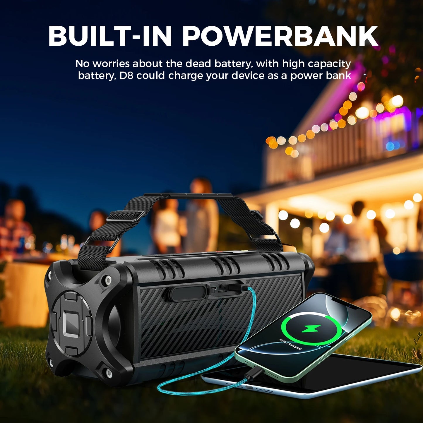 W-KING D8 50W Bluetooth Speaker IPX6 Waterproof Portable