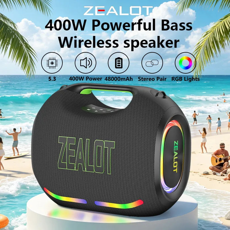 Zealot Portable Bluetooth Speaker 48000mAh Battery 400w Deep Bass Outdoor