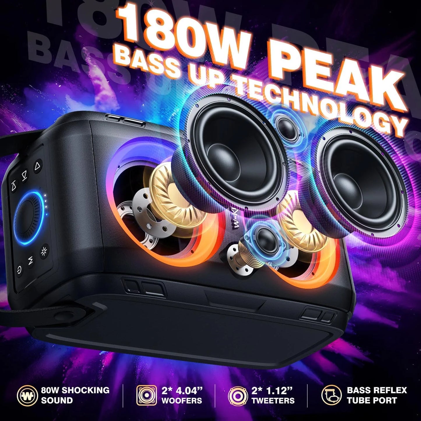 W-King 180W Portable Bluetooth Speaker With Powerful Subwoofer