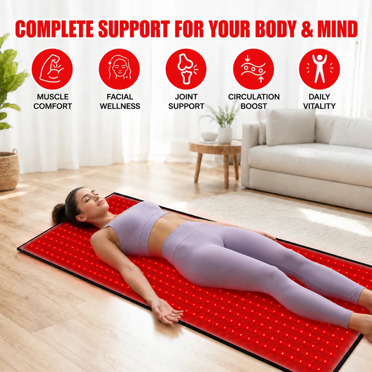 Red Light Therapy Mat Featuring 660Nm And 850Nm Dual Wavelengths