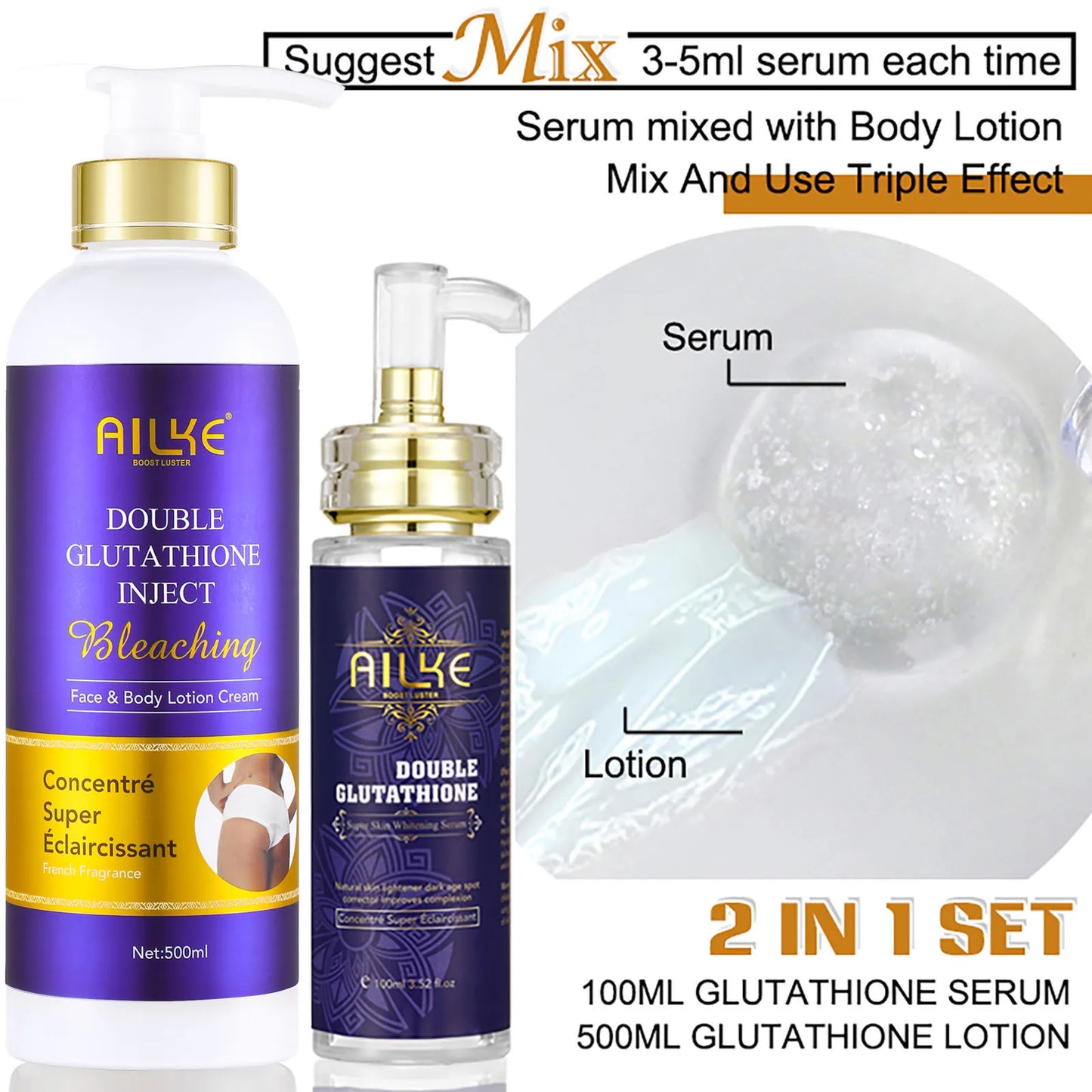 AILKE Glutathione Whitening Skincare Kit For Dark Spot Removal
